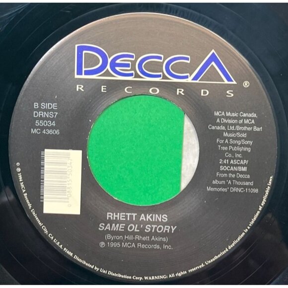 Rhett Akins That Ain't My Truck / Same Ol Story 45 Vinyl 90s Country DECCA - Picture 2 of 6